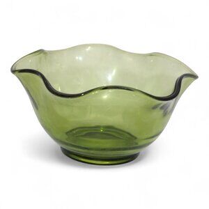 Vintage Indiana Glass Green Scalloped Edge Bowl 5.5" Decorative Tableware